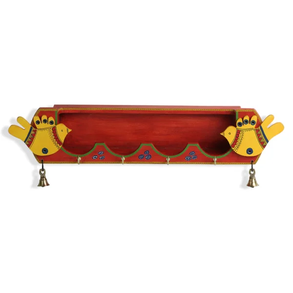Charming Handmade & Hand-Painted Pine Wood Key Hook with Playful Birds - Image 2