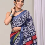 My Handicraft India's Hand Block Printed Cotton Linen Saree