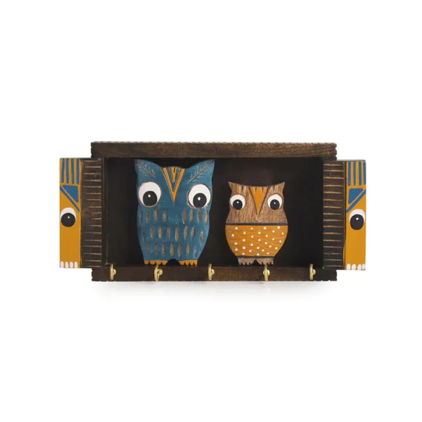 In-key-genius" - Madhu Bani Hand-Painted Key Holder in Sheesham & Teak Wood (6 Hooks) - Image 1