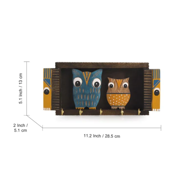 In-key-genius" - Madhu Bani Hand-Painted Key Holder in Sheesham & Teak Wood (6 Hooks) - Image 5