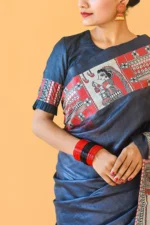 My Handicraft India's Handpainted Madhubani Tussar Silk Saree - Image 3