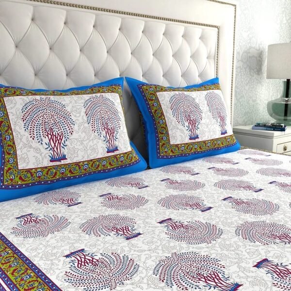 Jaipuri 100% Cotton Double  Size Bedsheet with 2 Pillow Cover - Image 2
