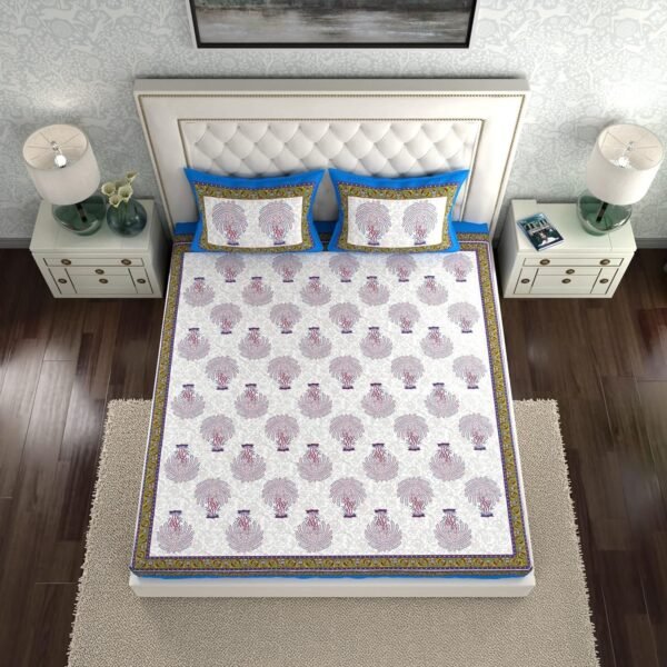 Jaipuri 100% Cotton Double  Size Bedsheet with 2 Pillow Cover - Image 3