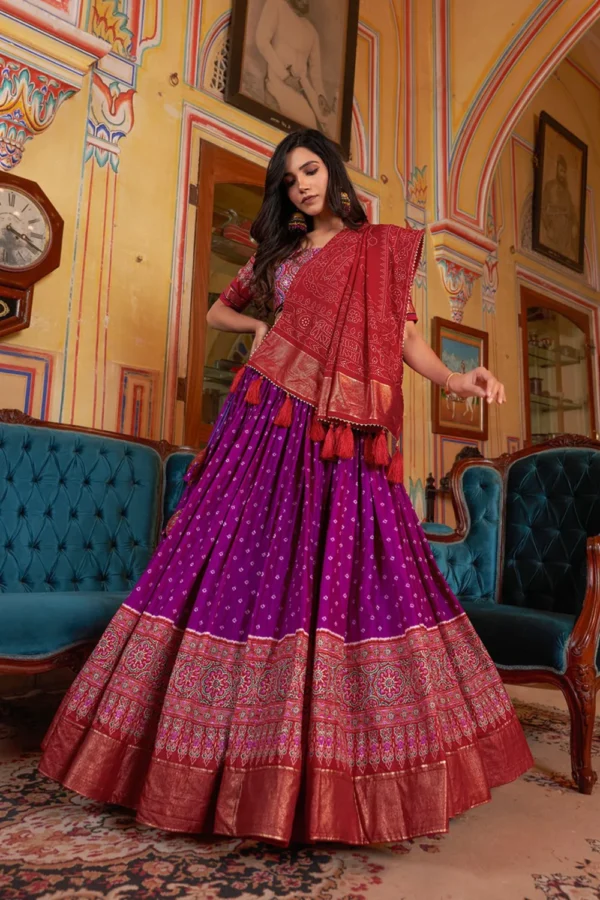 BANDHANI DESIGNER AJARAKH PRINTED LEHENGA CHOLI purple2