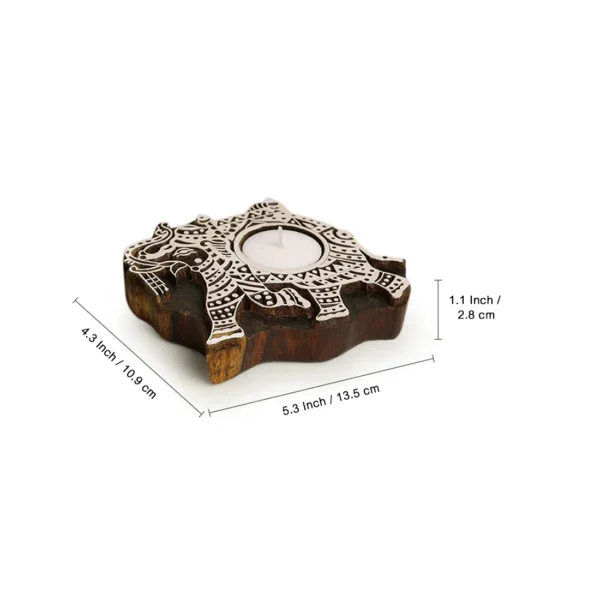 Elephant Wooden Tea Light Candle Holder, Handmade Block T Light Candle Holder for Home Decoration Festive Diwali Decoration - Image 5