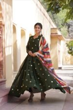 The Elegance of a Designer Faux Blooming Gown Adorned With Rich Sand Intricate Embroidered Work Stylish Gown With Dupatta Set - Image 5