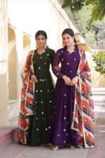 The Elegance of a Designer Faux Blooming Gown Adorned With Rich Sand Intricate Embroidered Work Stylish Gown With Dupatta Set - Image 2