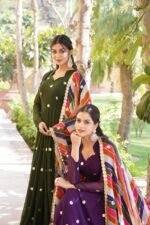 The Elegance of a Designer Faux Blooming Gown Adorned With Rich Sand Intricate Embroidered Work Stylish Gown With Dupatta Set - Image 4