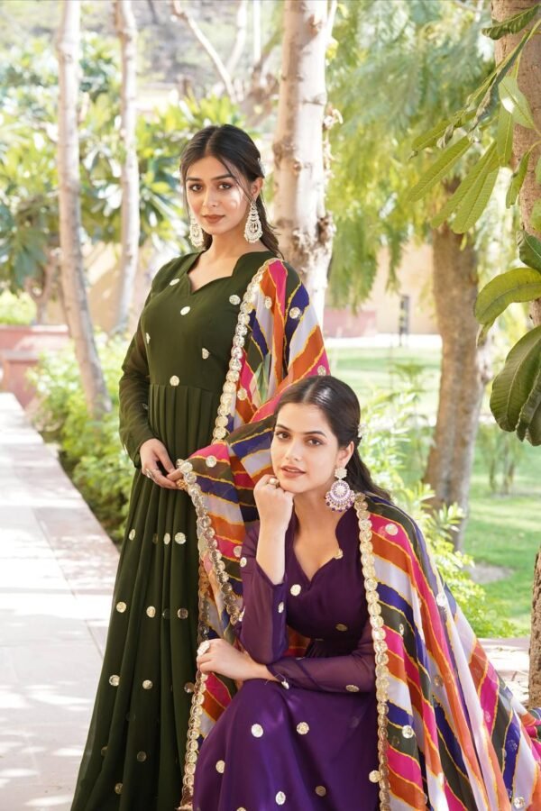 The Elegance of a Designer Faux Blooming Gown Adorned With Rich Sand Intricate Embroidered Work Stylish Gown With Dupatta Set - Image 4