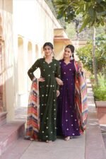 The Elegance of a Designer Faux Blooming Gown Adorned With Rich Sand Intricate Embroidered Work Stylish Gown With Dupatta Set - Image 3