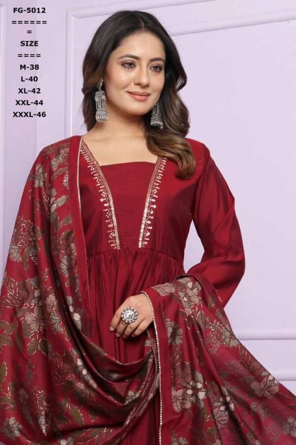 V Neck, Gher Kurti with Afghani Pants & Dupatta - Image 1