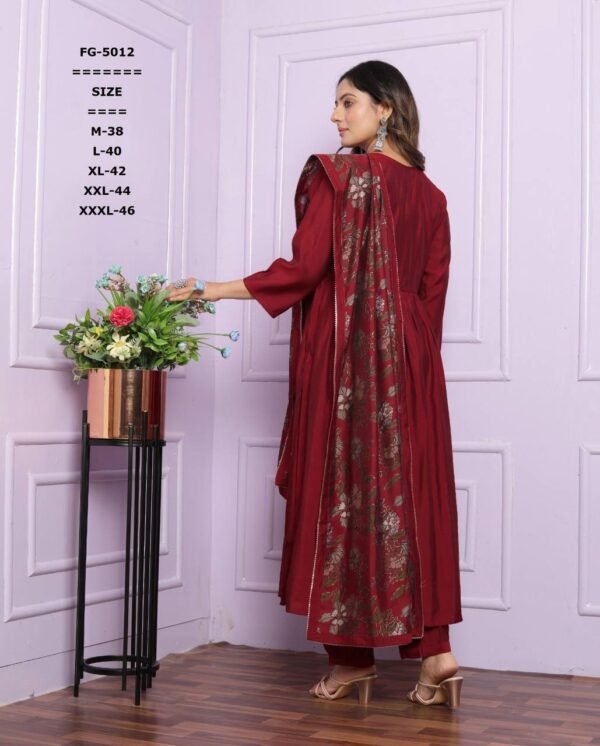 V Neck, Gher Kurti with Afghani Pants & Dupatta - Image 5