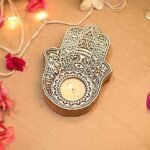 Radiant Palm' Hand-Carved Block Tea-Light Holder In Wood