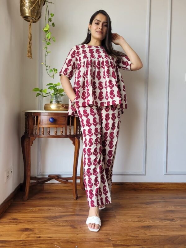 Women Designer New and Trendy Hand Block Printed Co-Ord Set Collection - Image 2