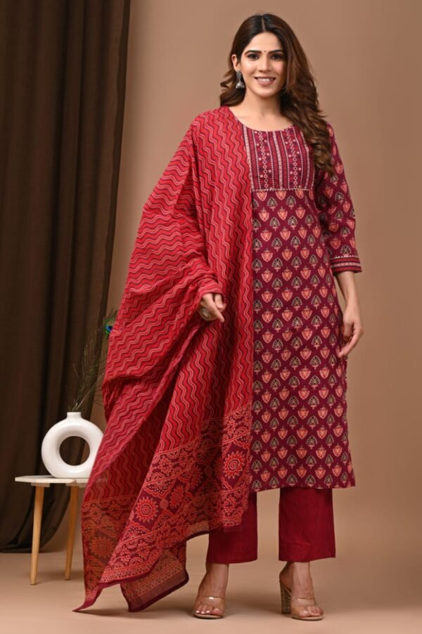 Designer Pure Hand Block Printed 3 Piece Stitched Suits 14