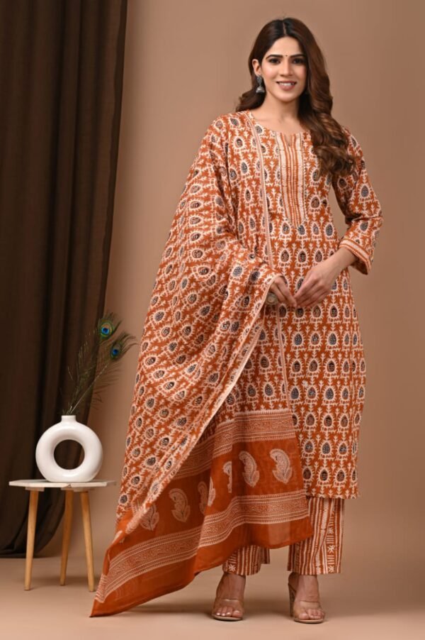Designer Pure Hand Block Printed 3 Piece Stitched Suits 3