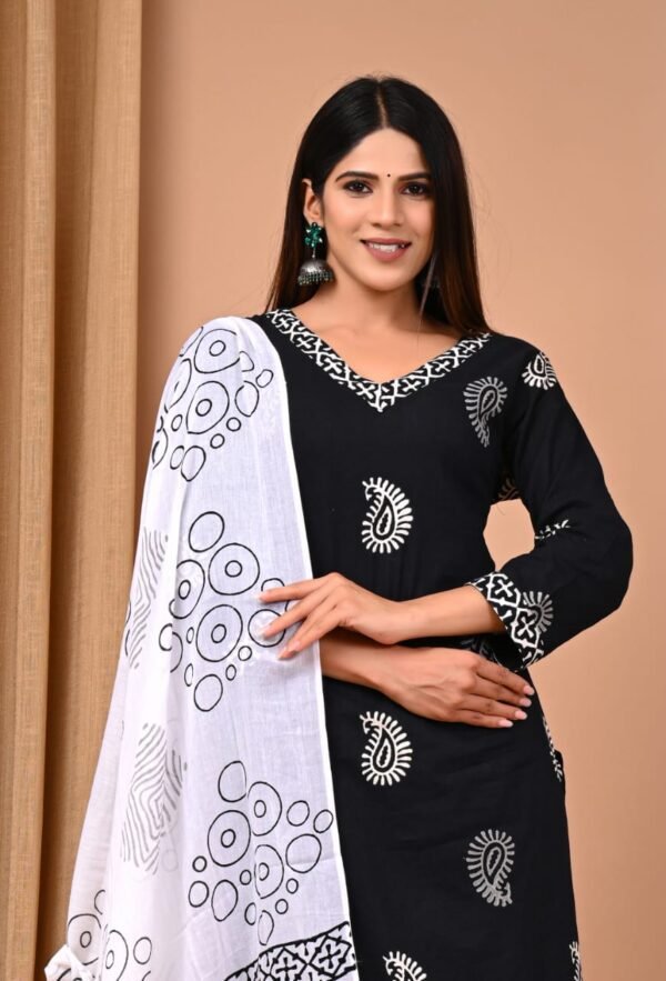 Designer Pure Hand Block Printed Women's Stitched Cotton Suit with Cotton Dupatta & Pant - Image 1