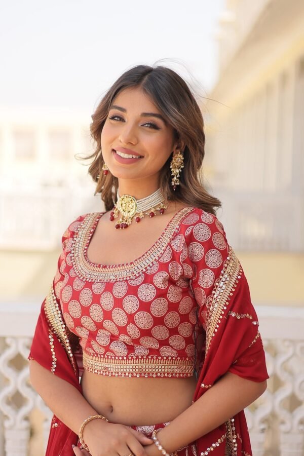 Elegant Designer Pure Viscose Jacquard Lehenga Choli Set - Image 3