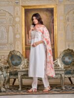 Women Chanderi Kurta with Pant and Digital Print with Heavy Embroidery Dupatta Set  - Image 8