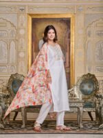 Women Chanderi Kurta with Pant and Digital Print with Heavy Embroidery Dupatta Set  - Image 7