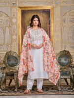 Women Chanderi Kurta with Pant and Digital Print with Heavy Embroidery Dupatta Set  - Image 6
