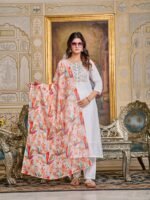 Women Chanderi Kurta with Pant and Digital Print with Heavy Embroidery Dupatta Set  - Image 3