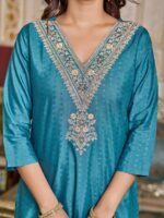 Women Viscose Rayon Kurta with Pant and Digital Print with Heavy Embroidery Dupatta Set - Image 4