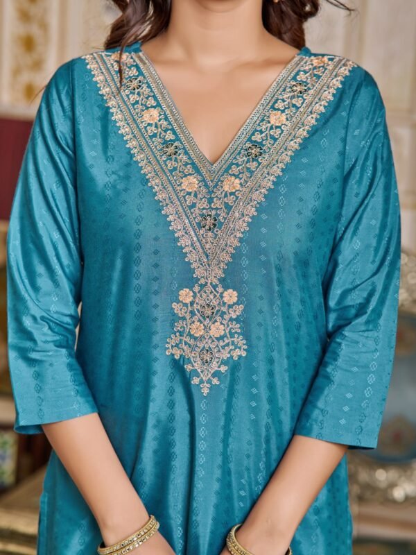Women Viscose Rayon Kurta with Pant and Digital Print with Heavy Embroidery Dupatta Set  - Image 4