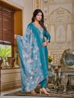 Women Viscose Rayon Kurta with Pant and Digital Print with Heavy Embroidery Dupatta Set - Image 2