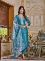 Women Viscose Rayon Kurta with Pant and Digital Print with Heavy Embroidery Dupatta Set