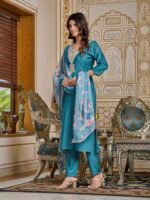 Women Viscose Rayon Kurta with Pant and Digital Print with Heavy Embroidery Dupatta Set - Image 3