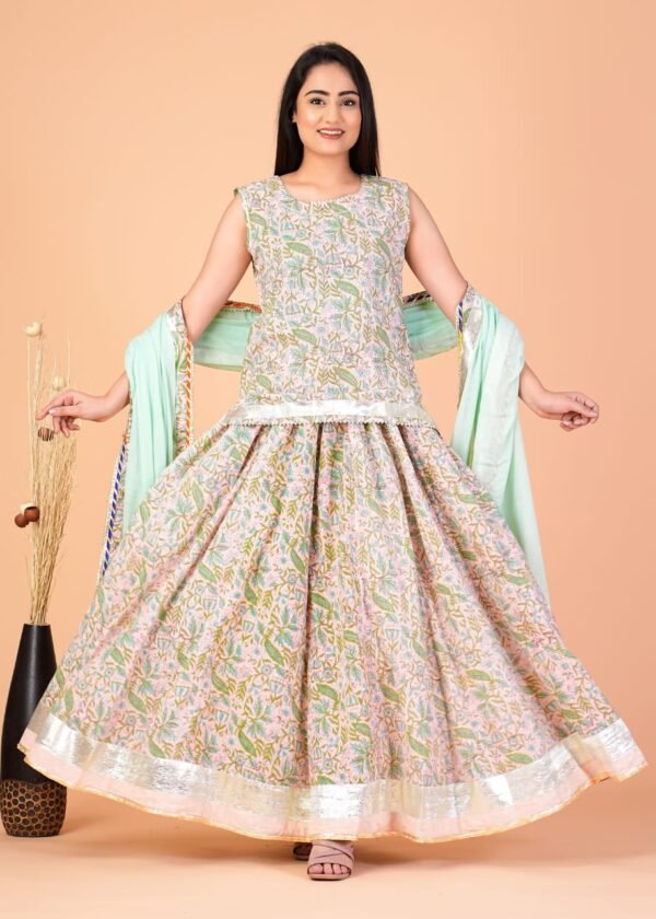 Designer Handblock Bagru Printed Lehenga Choli/Chania Choli - Image 6