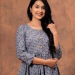 Designer Bagru Handblock Printed 3/4 sleeves Long One Piece Dress With Side Pocket