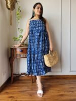 Designer Bagru Handblock Print Strappy Floral Midi Dress - Image 4