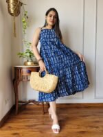 Designer Bagru Handblock Print Strappy Floral Midi Dress - Image 3