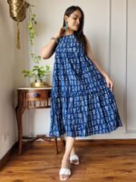 Designer Bagru Handblock Print Strappy Floral Midi Dress