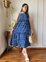 Designer Bagru Handblock Print Strappy Floral Midi Dress - Image 2