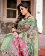 Pure Dola Silk Digitally Printed Saree with Golden Zari and Tassels - Image 4