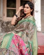 Pure Dola Silk Digitally Printed Saree with Golden Zari and Tassels - Image 3