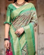 Pure Dola Silk Digitally Printed Saree with Golden Zari and Tassels - Image 7
