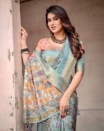 Pure Dola Silk Digitally Printed Saree with Golden Zari and Tassels - Image 7