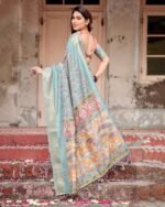 Pure Dola Silk Digitally Printed Saree with Golden Zari and Tassels - Image 4