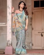 Pure Dola Silk Digitally Printed Saree with Golden Zari and Tassels - Image 5