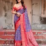 Pure Dola Silk Digitally Printed Saree with Golden Zari and Tassels