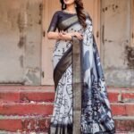 Pure Dola Silk Digitally Printed Saree with Golden Zari and Tassels