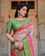 Pure Dola Silk Digitally Printed Saree with Golden Zari and Tassels - Image 7