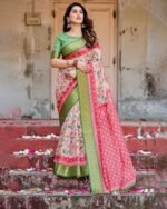 Pure Dola Silk Digitally Printed Saree with Golden Zari and Tassels - Image 2