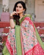 Pure Dola Silk Digitally Printed Saree with Golden Zari and Tassels - Image 3