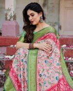 Pure Dola Silk Digitally Printed Saree with Golden Zari and Tassels - Image 5