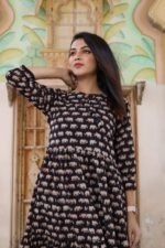 Designer Bagru Handblock Printed Frill Long One Piece Dress